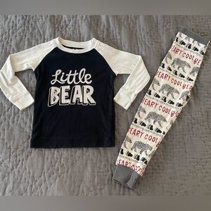 Lazy One Black White Little Bear Pajama Set Beary Cool 3T Top 4T Bottom Cotton
